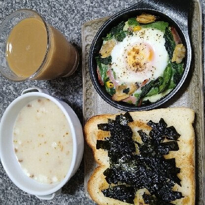 朝ごはんに作りました！
簡単で美味しかったです。